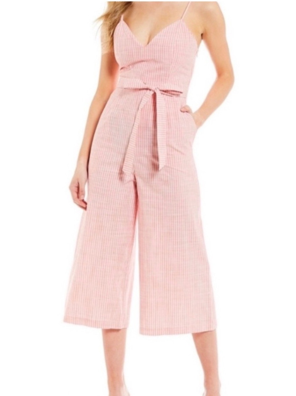 Gianni Bini Striped Wide Leg Sleeveless Jumpsuit with Tie Waist - Picture 1 of 7